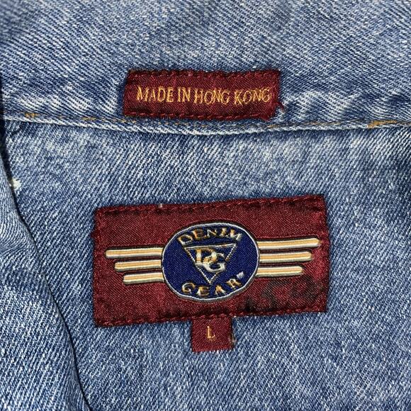 Vintage Denim Gear Men Size L Blue Denim Trucker Jacket Made In Hong Kong - Picture 3 of 8